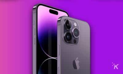 iphone 14 in both sizes on purple background