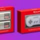 image of two nintendo switch retro controllers on purple background